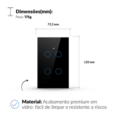 Interruptor Inteligente Smart Wi-fi 4 Botões 4x2 Bivolt Preto Neo Avant