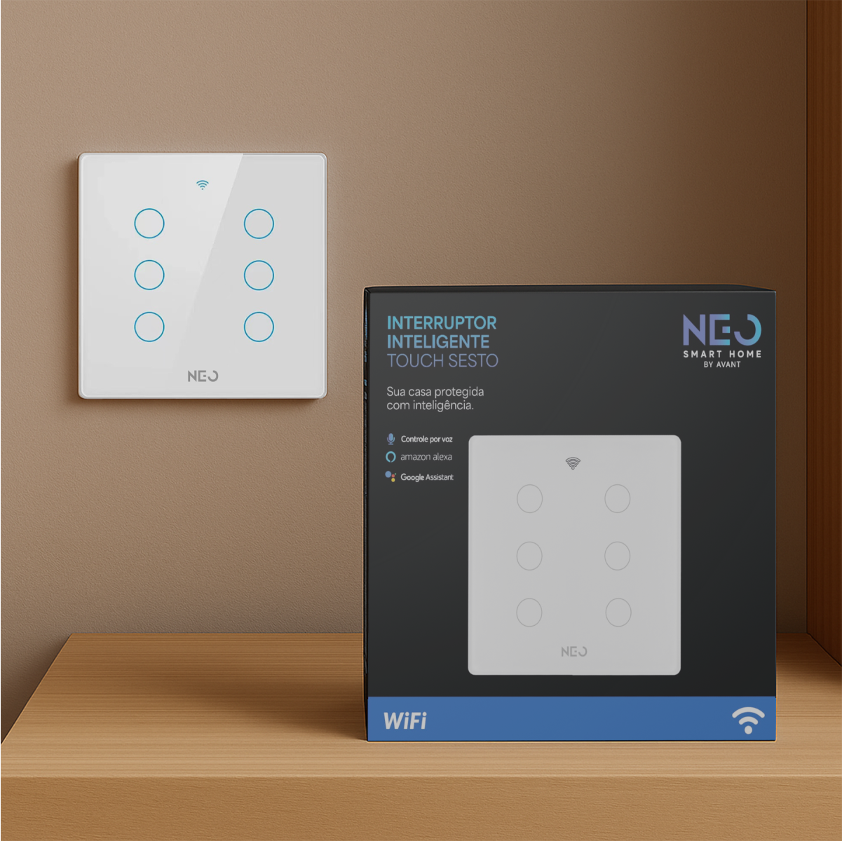 Interruptor Inteligente Smart Wi-fi 6 Botões 4x4 Bivolt Branco Neo Avant