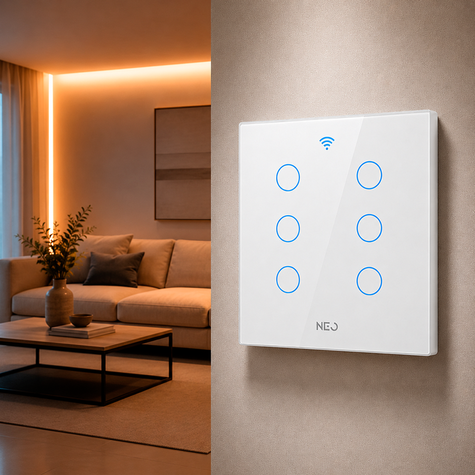 Interruptor Inteligente Wifi 6 Botões 4x4 Bivolt Branco Neo