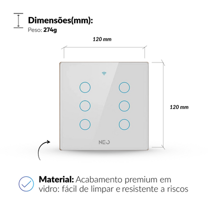 Interruptor Inteligente Smart Wi-fi 6 Botões 4x4 Bivolt Branco Neo Avant