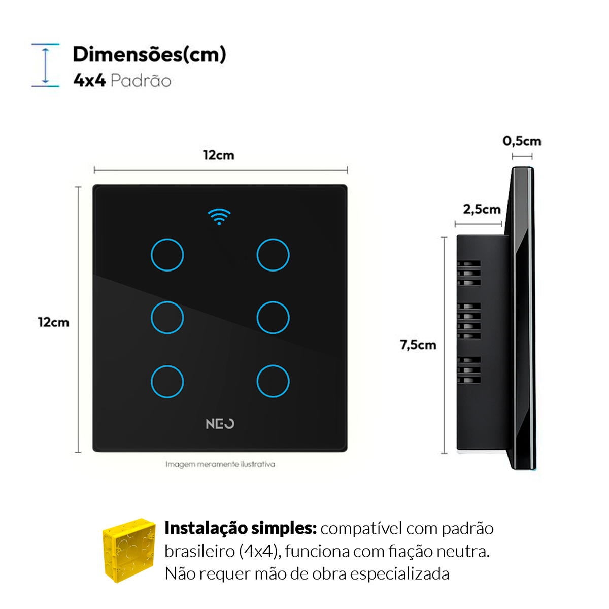 Interruptor Inteligente Wifi 6 Botões 4x4 Bivolt Preto Neo