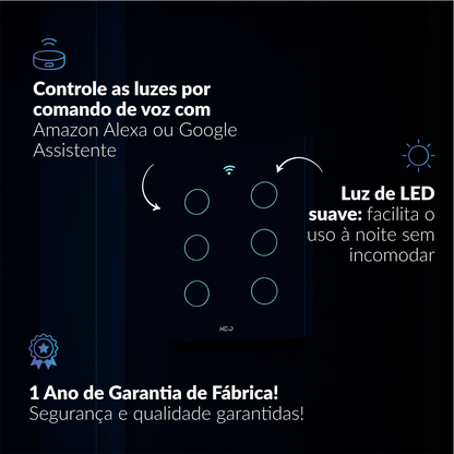 Interruptor Inteligente Smart Wi-fi 6 Botões 4x4 Bivolt Preto Neo Avant
