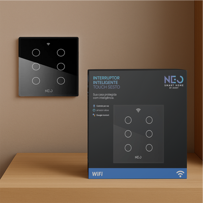 Interruptor Inteligente Wifi 6 Botões 4x4 Bivolt Preto Neo