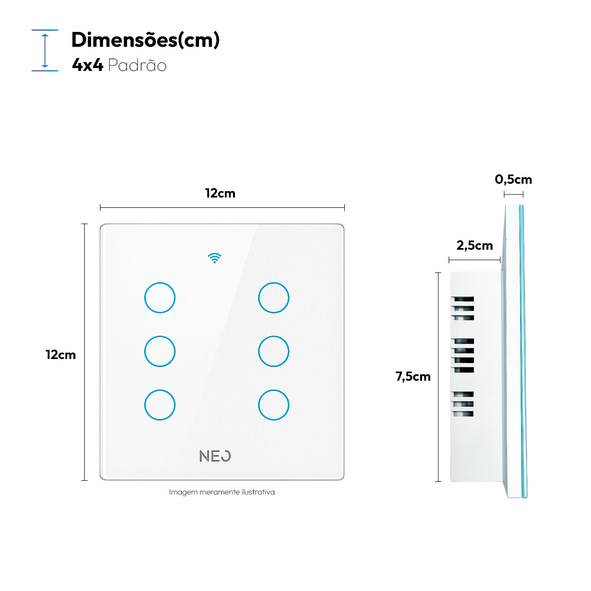 Interruptor Inteligente Smart Wifi 6 Botões 4x4 Bivolt Preto Neo Avant