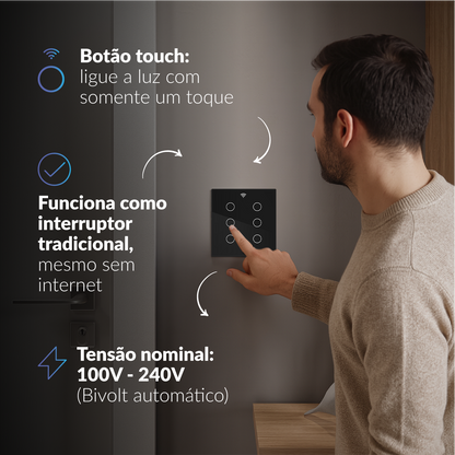 Interruptor Inteligente Smart Wi-fi 6 Botões 4x4 Bivolt Preto Neo Avant