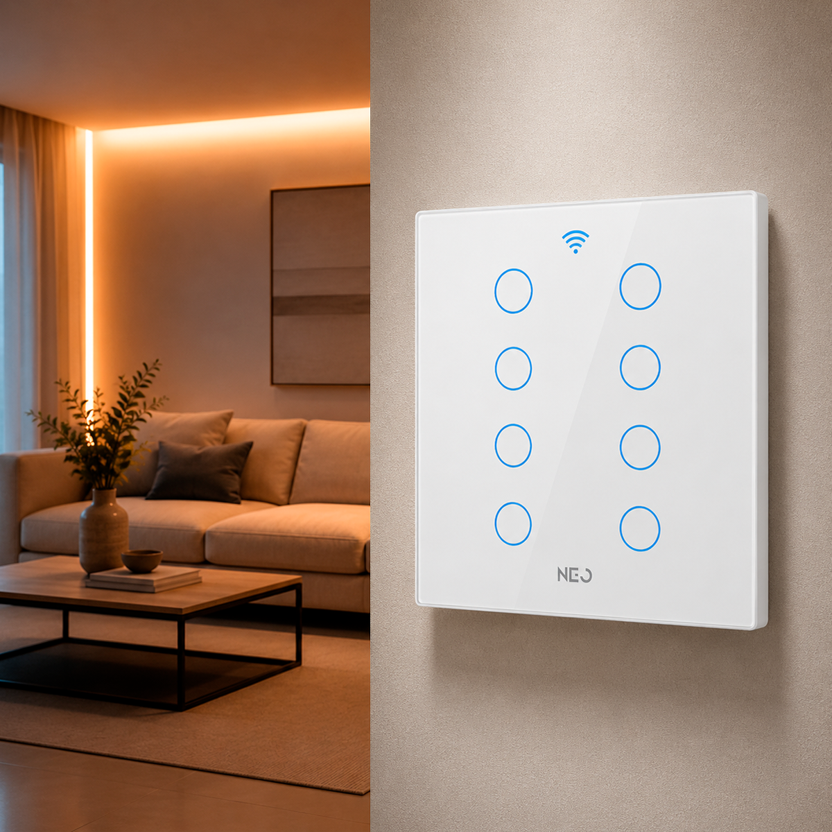 Interruptor Inteligente Wifi 8 Botões 4x4 Bivolt Branco Neo