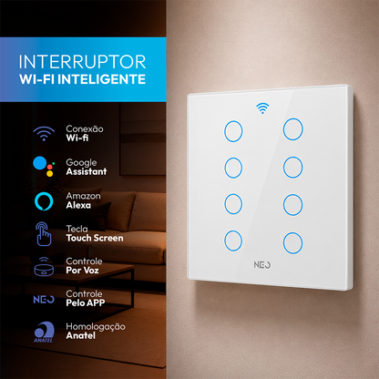 Interruptor Inteligente Wifi 8 Botões 4x4 Bivolt Branco Neo