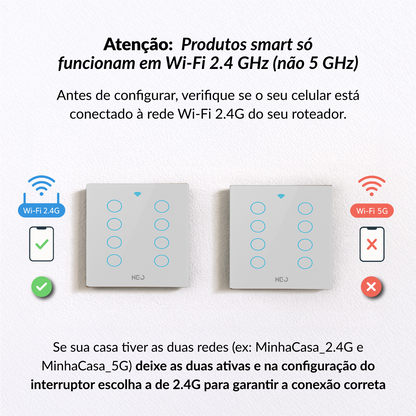 Interruptor Inteligente Smart Wi-fi 8 Botões 4x4 Bivolt Branco Neo Avant