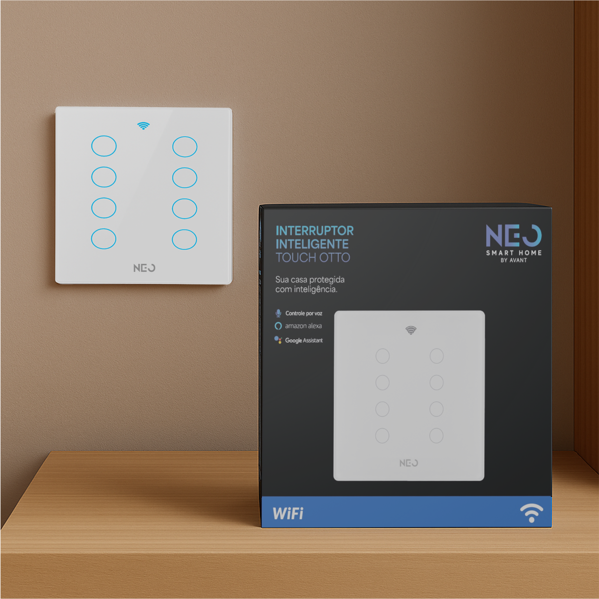 Interruptor Inteligente Smart Wi-fi 8 Botões 4x4 Bivolt Branco Neo Avant