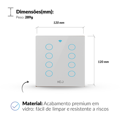 Interruptor Inteligente Smart Wi-fi 8 Botões 4x4 Bivolt Branco Neo Avant