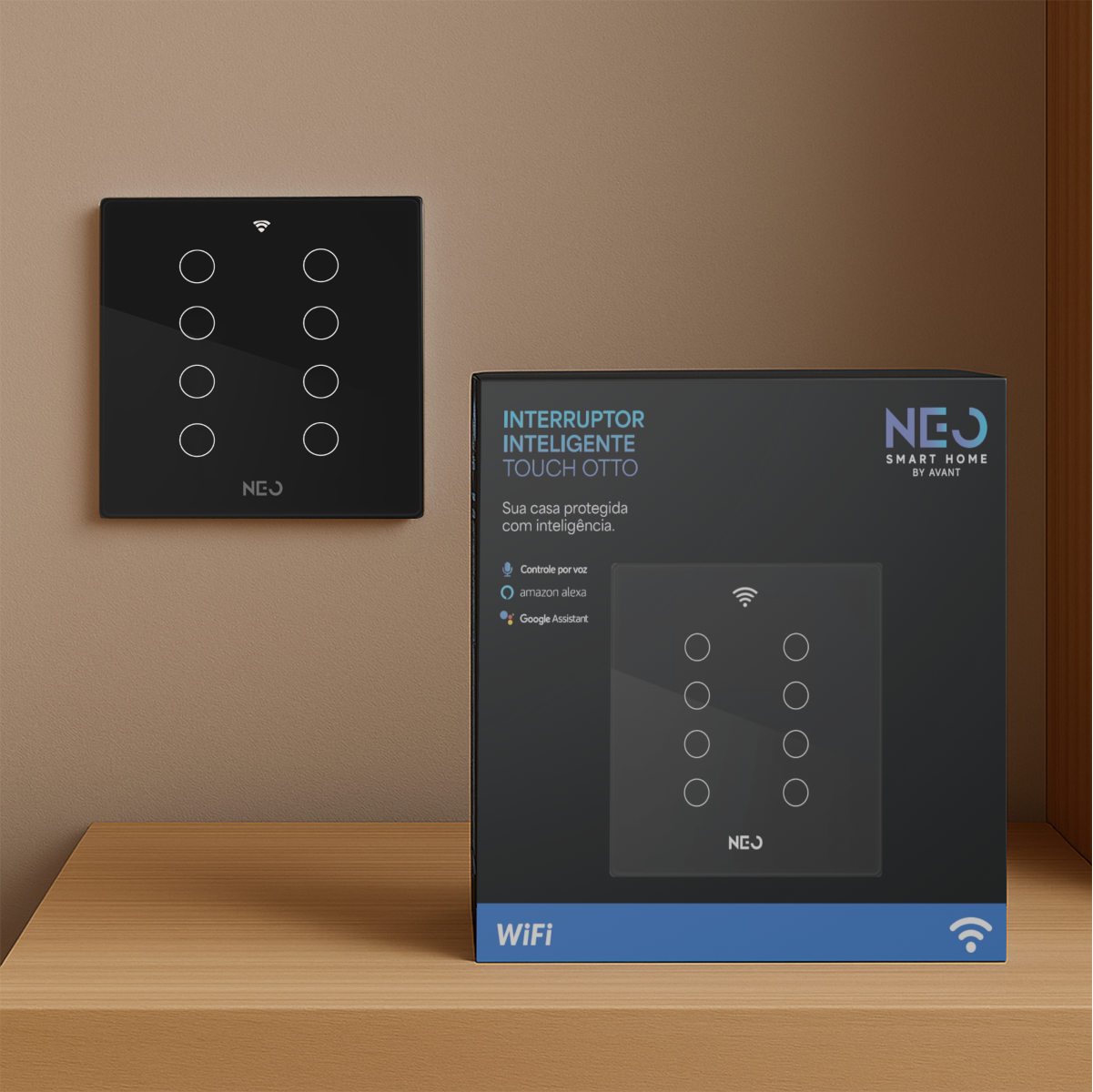 Interruptor Inteligente Smart Wi-fi 8 Botões 4x4 Bivolt Preto Neo Avant