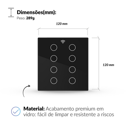 Interruptor Inteligente Smart Wi-fi 8 Botões 4x4 Bivolt Preto Neo Avant