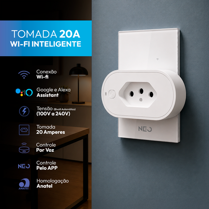 Tomada Inteligente Wifi 20A Bivolt Branca Neo