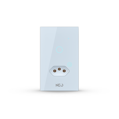 Interruptor Inteligente Wifi 1 Botão com Tomada 10A 4x2 Bivolt Branco Neo