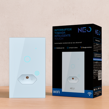 Interruptor Inteligente Smart Wi-Fi 1 Botão com Tomada 4x2 Bivolt Branco Neo Avant
