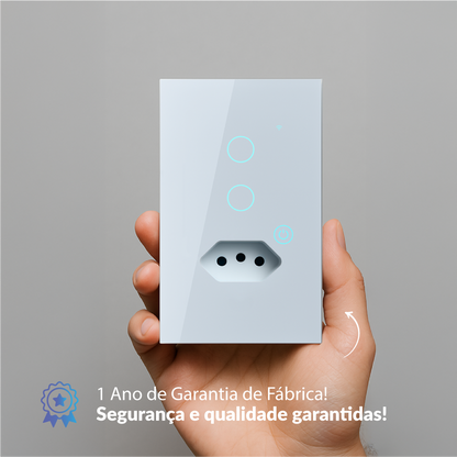 Interruptor Inteligente Smart Wi-fi 2 Botão Com Tomada 4X2 Bivolt Branco Neo Avant