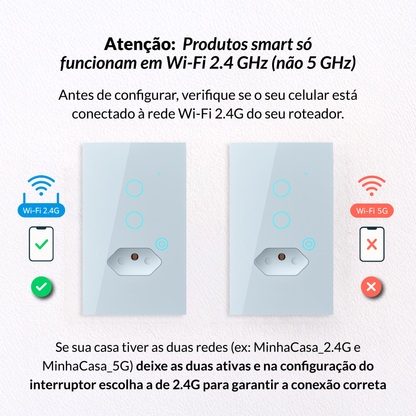 Interruptor Inteligente Smart Wi-fi 2 Botão Com Tomada 4X2 Bivolt Branco Neo Avant