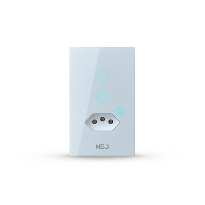 Interruptor Inteligente Wifi 2 Botões Com Tomada 10A 4X2 Bivolt Branco Neo
