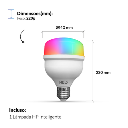 Lâmpada Led Inteligente Bulbo HP Wifi 50W RGB Colorido E27 Bivolt Neo