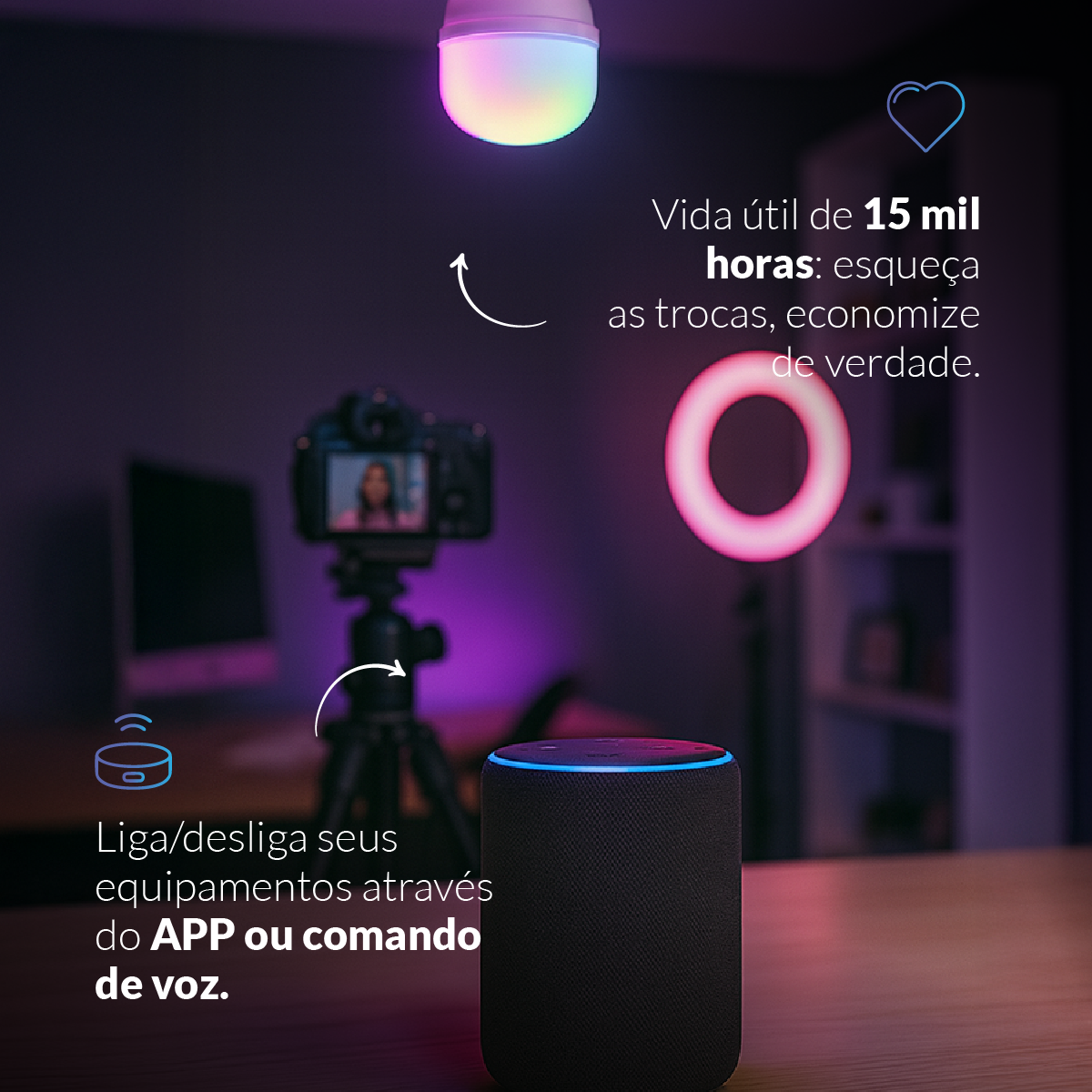 Lâmpada Led Inteligente Bulbo HP Wifi 50W RGB Colorido E27 Bivolt Neo