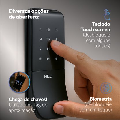 Fechadura Eletrônica Stark Digital de Sobrepor com Biometria Senha Tag Wifi Preto Fosco Avant Neo