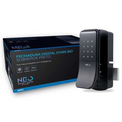 Fechadura Eletrônica Stark Digital de Sobrepor com Biometria Senha Tag Wifi Preto Fosco Neo