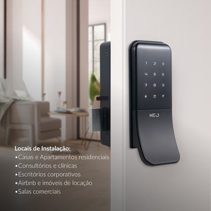 Fechadura Eletrônica Stark Digital de Sobrepor com Biometria Senha Tag Wifi Preto Fosco Neo