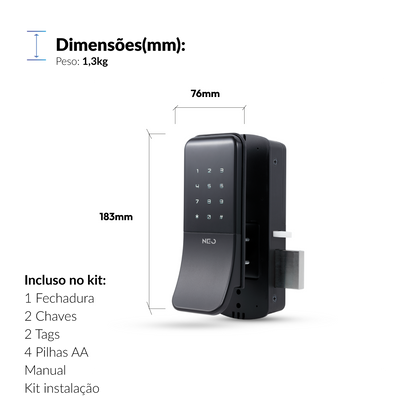 Fechadura Eletrônica Stark Digital de Sobrepor com Biometria Senha Tag Wifi Preto Fosco Avant Neo