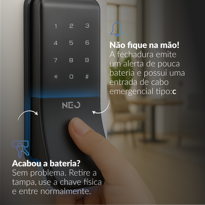 Fechadura Eletrônica Stark Digital de Sobrepor com Biometria Senha Tag Wifi Preto Fosco Neo