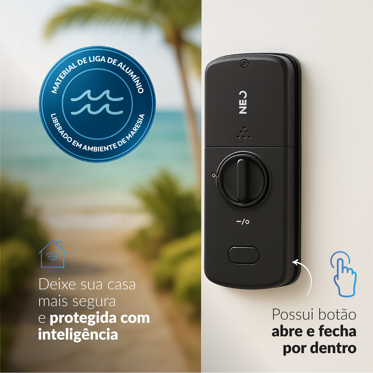 Fechadura Eletrônica Stark Digital de Sobrepor com Biometria Senha Tag Wifi Preto Fosco Neo