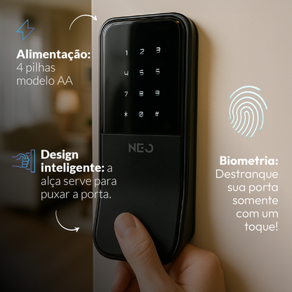 Fechadura Eletrônica Stark Digital de Sobrepor com Biometria Senha Tag Wifi Preto Fosco Neo