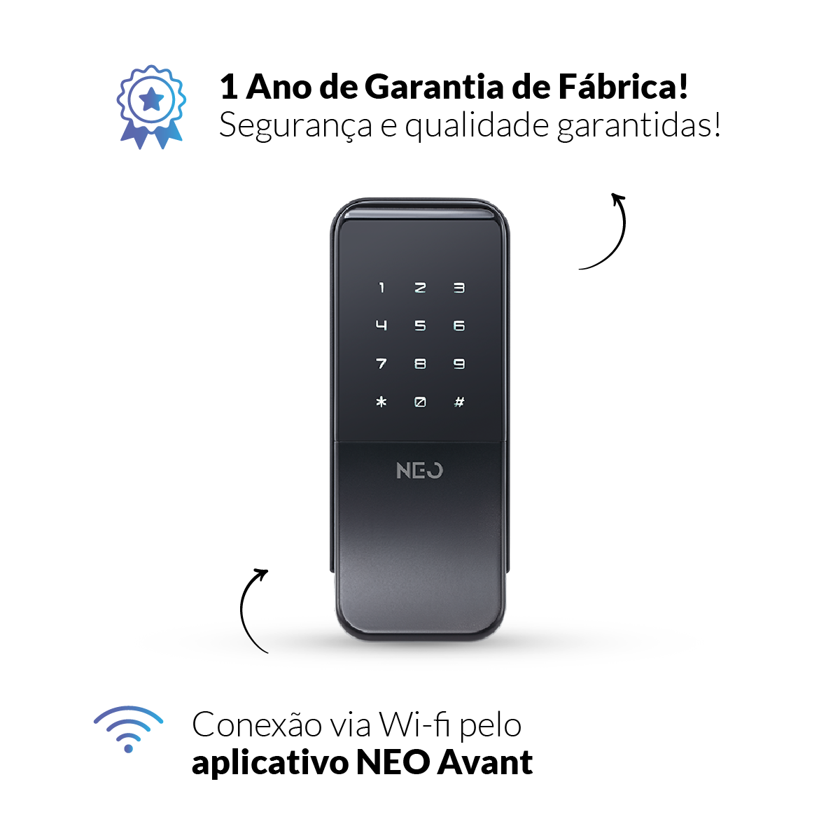 Fechadura Eletrônica Stark Digital de Sobrepor com Biometria Senha Tag Wifi Preto Fosco Avant Neo