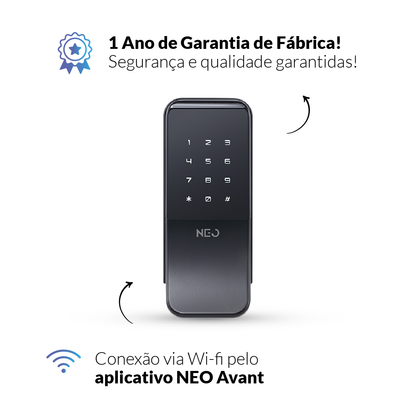 Fechadura Eletrônica Stark Digital de Sobrepor com Biometria Senha Tag Wifi Preto Fosco Avant Neo