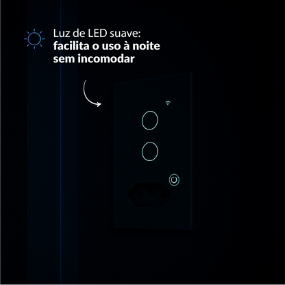 Interruptor Inteligente Smart Wi-fi 2 Botões Com Tomada 4x2 Bivolt Preto Neo Avant