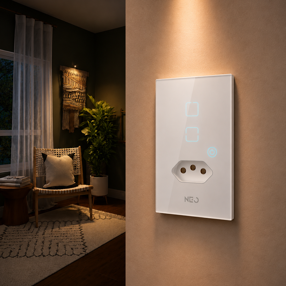 Interruptor Inteligente Zigbee 2 Botões Com Tomada 10A 4x2 Bivolt Branco Neo