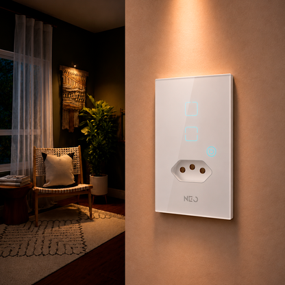 Interruptor Inteligente Zigbee 2 Botões Com Tomada 10A 4x2 Bivolt Branco Neo