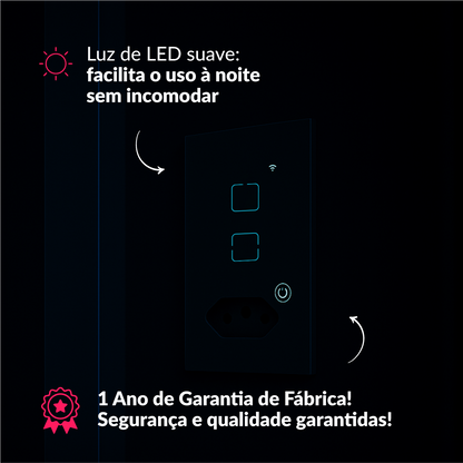 Interruptor Inteligente Zigbee 2 Botões Com Tomada 4x2 Bivolt Preto Neo Avant