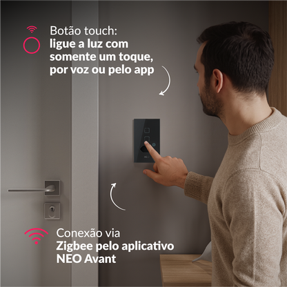Interruptor Inteligente Zigbee 2 Botões Com Tomada 4x2 Bivolt Preto Neo Avant