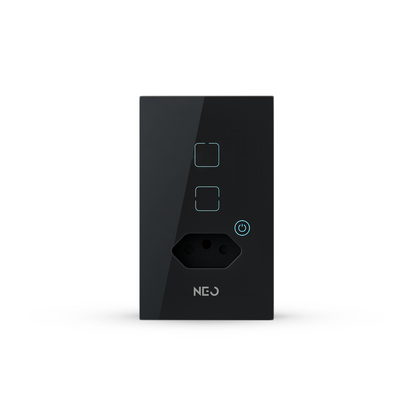 Interruptor Inteligente Zigbee 2 Botões Com Tomada 10A 4x2 Bivolt Preto Neo