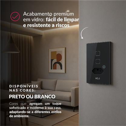 Interruptor Inteligente Zigbee 2 Botões Com Tomada 4x2 Bivolt Preto Neo Avant
