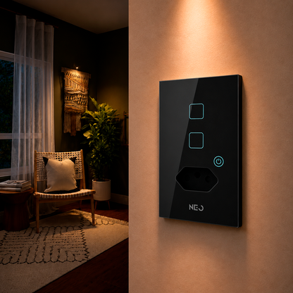 Interruptor Inteligente Zigbee 2 Botões Com Tomada 10A 4x2 Bivolt Preto Neo