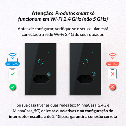 Interruptor Inteligente Smart Wi-Fi 1 Botão Com Tomada 4x2 Bivolt Preto Neo Avant