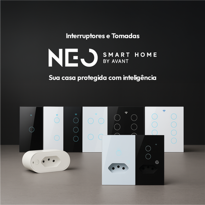 Interruptor Inteligente Smart Wi-Fi 1 Botão Com Tomada 4x2 Bivolt Preto Neo Avant