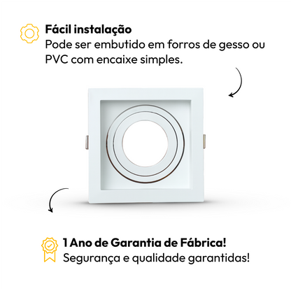 Spot Led Recuado Embutir Gu10/MR16 Uno Quadrado Branco Policarbonato Alut