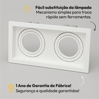 Spot Led Recuado Embutir Gu10/MR16 Duo Quadrado Branco Policarbonato Alut