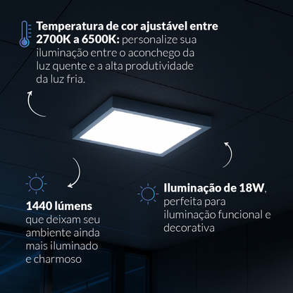 Painel LED Plafon Inteligente de Sobrepor Quadrado 18W Dimerizável 22cm Bivolt Avant Neo