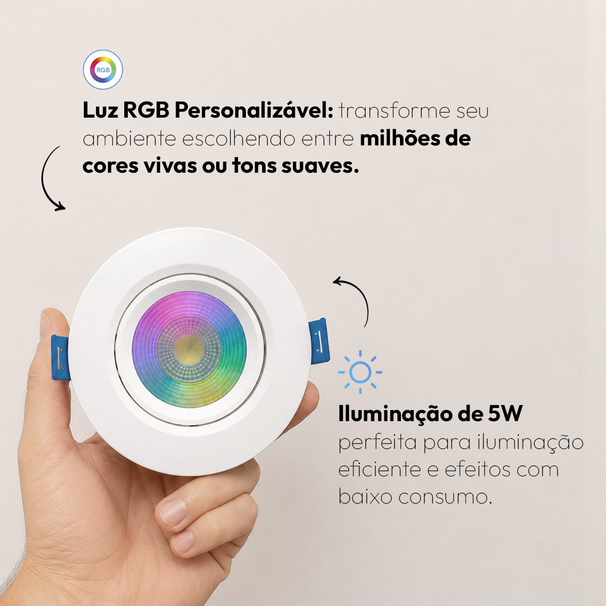 Spot Led Inteligente Wifi Embutir 5w RGB Bivolt Redondo Branco Neo