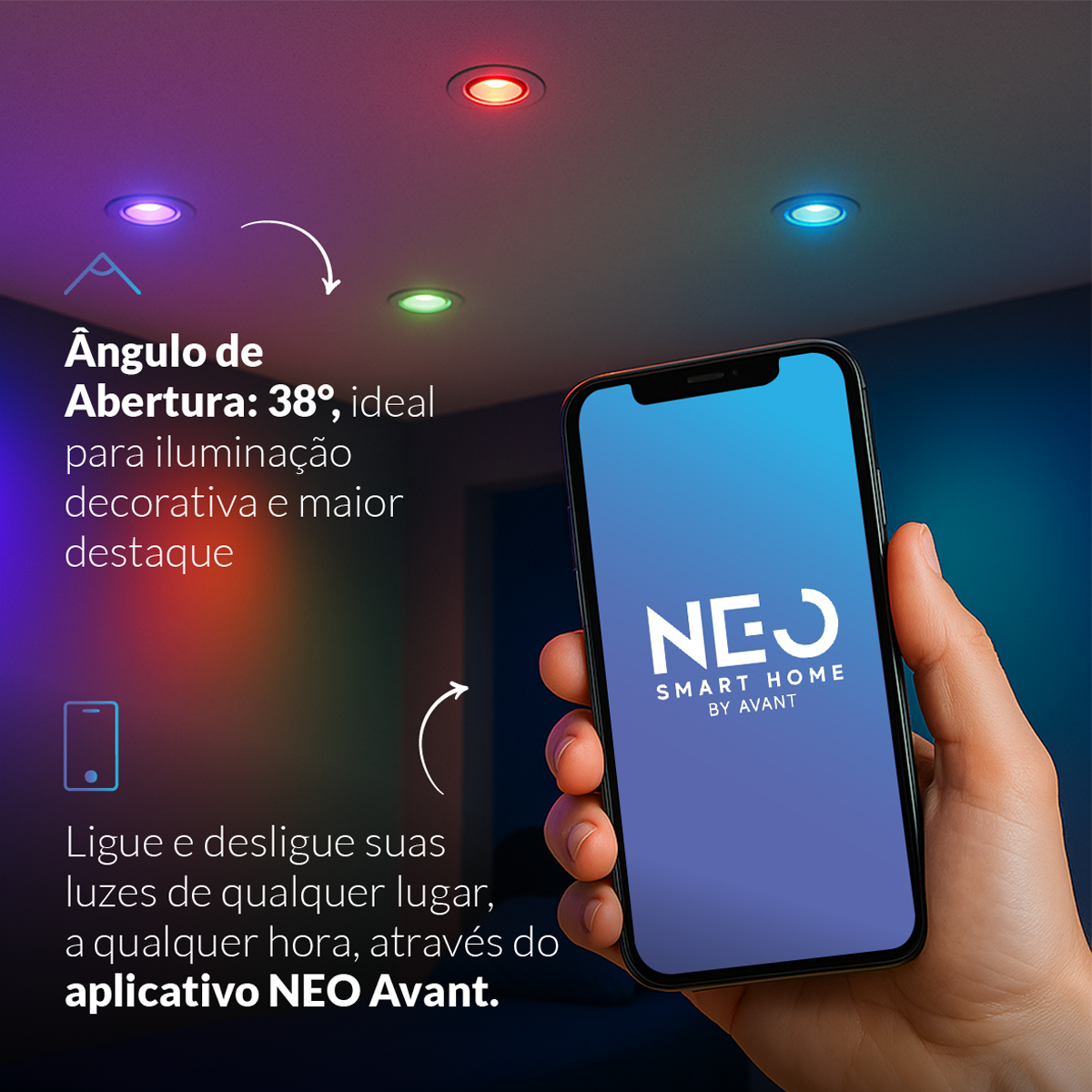 Spot Led Inteligente Wifi Embutir 5w RGB Bivolt Redondo Branco Neo