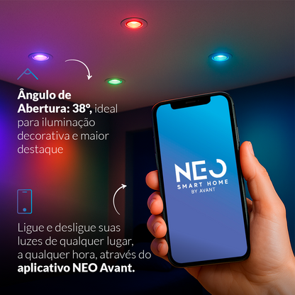 Spot Led Inteligente Wifi Embutir 5w RGB Bivolt Redondo Branco Neo