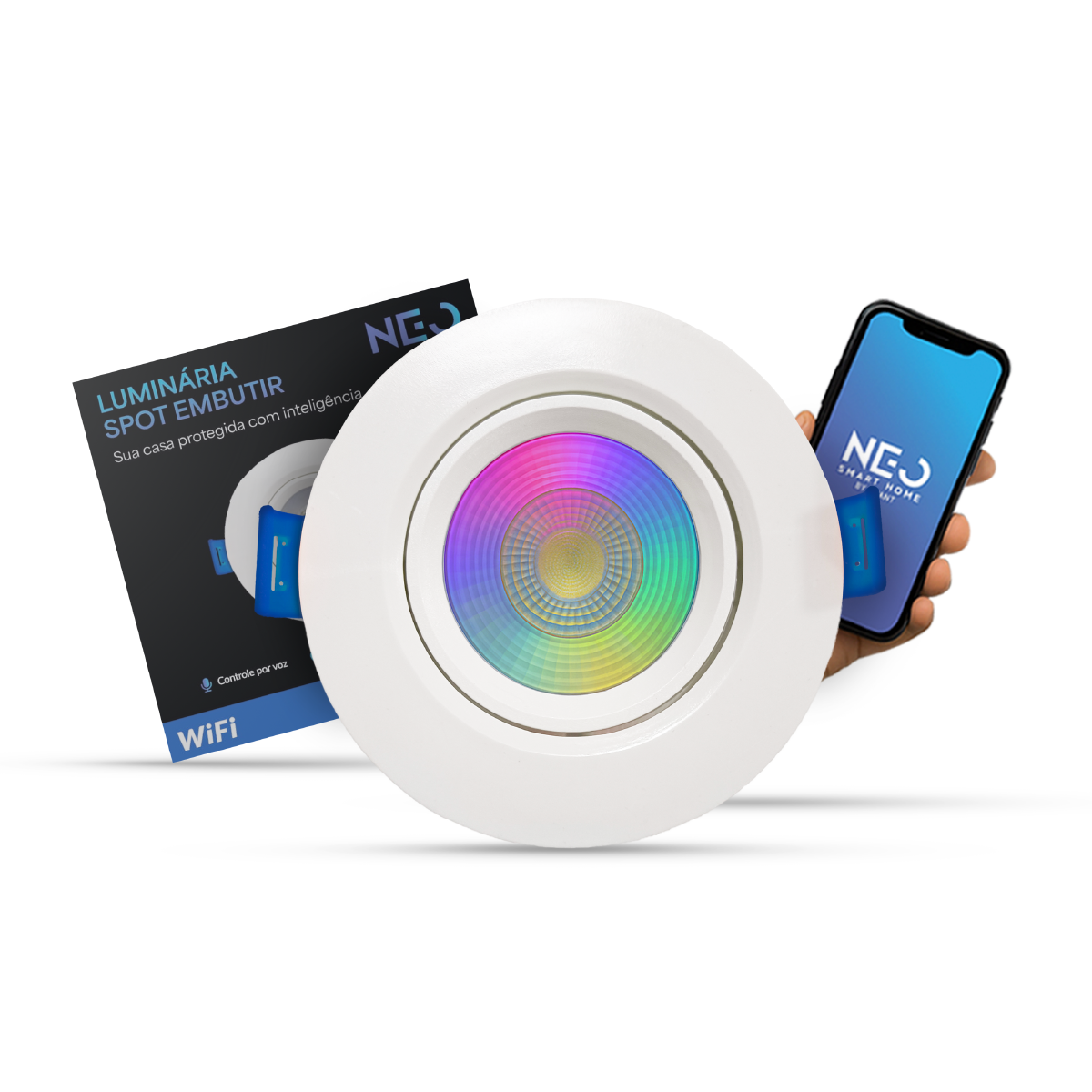Spot Led Inteligente Wifi Embutir 5w RGB Bivolt Redondo Branco Neo